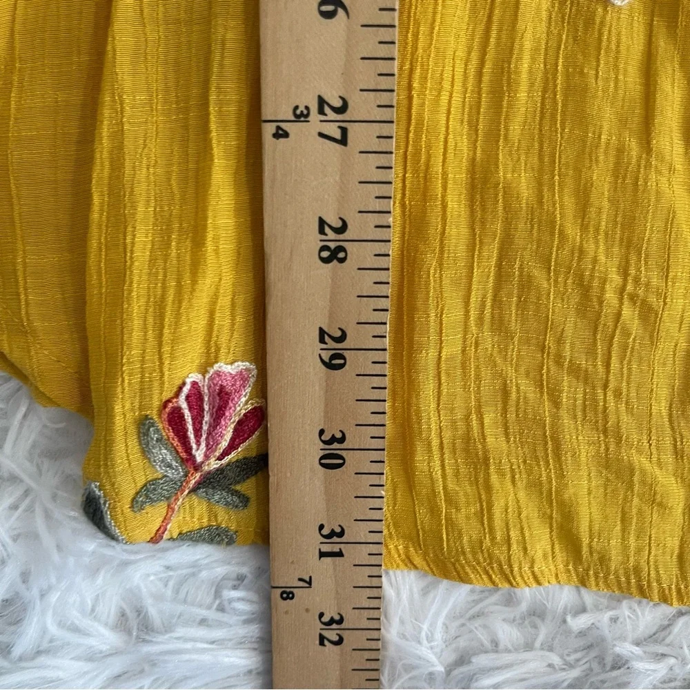 Anthropologie Fig and Flower Womens Embroidered Button Front Top Size 2X Yellow - Picture 7 of 9
